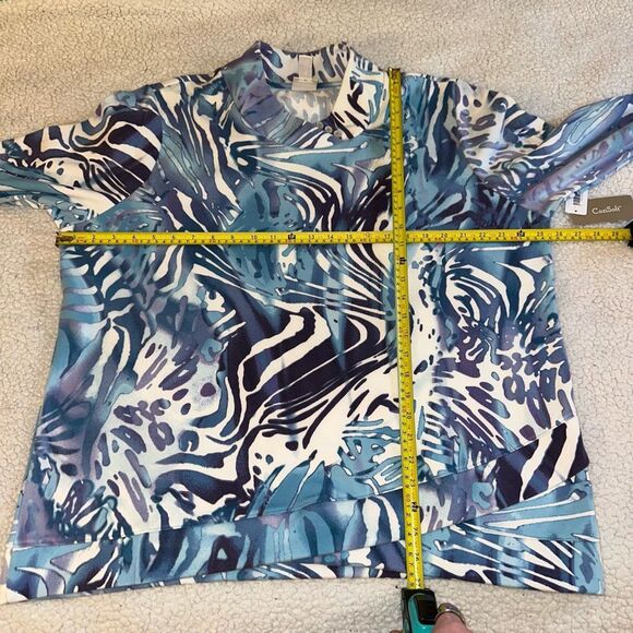 Chicos Weekends XL (3) Baby Fleece Tulip Hem LS Shirt White Blue Purple NWT - Picture 8 of 10